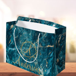 Bolsa De Regalo Grande Elegantes Navidades Monogramas con efecto de mármo