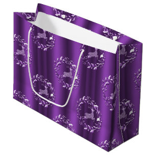 Bolsa De Regalo Grande Elegantes Navidades morados de renos plateados