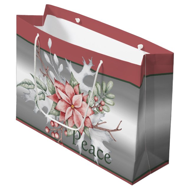 Bolsa De Regalo Grande Elegantes Navidades personalizados de poinsettia d (Angulo Anverso)