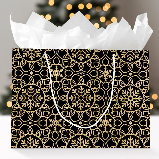 Bolsa De Regalo Grande Elegantes Navidades Snowflake Faux Gold Black (Subido por el creador)