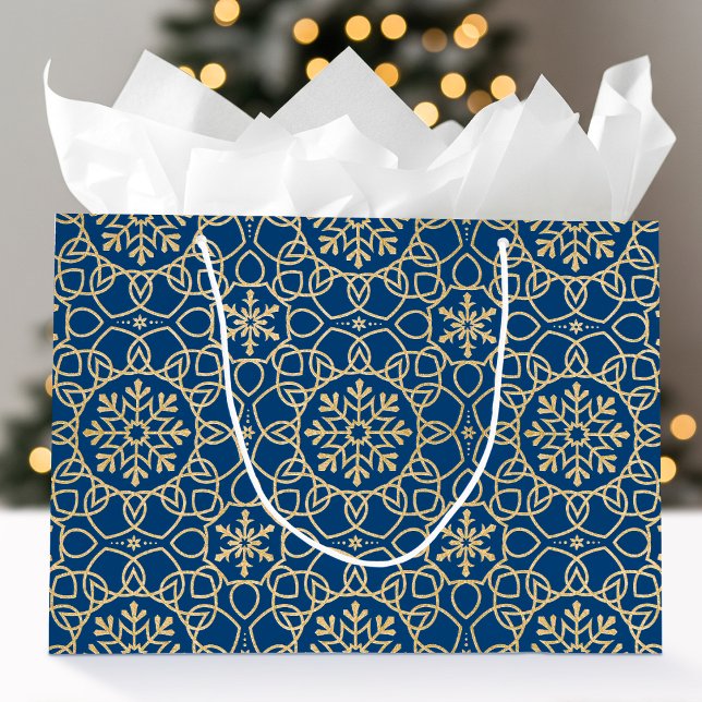 Bolsa De Regalo Grande Elegantes Navidades Snowflake Faux Gold Navy (Subido por el creador)