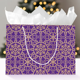 Bolsa De Regalo Grande Elegantes Navidades Snowflake Faux Gold Purple