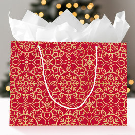 Bolsa De Regalo Grande Elegantes Navidades Snowflake Faux Gold Red