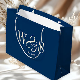Bolsa De Regalo Grande Elegantes parejas de bodas iniciales azul marino
