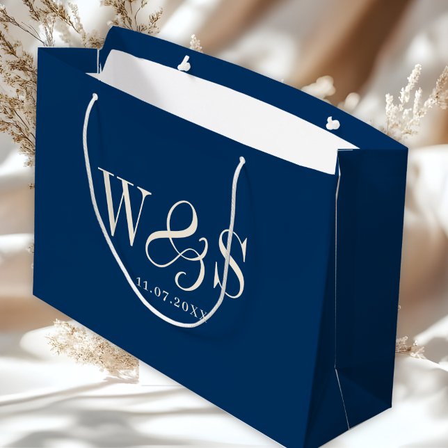 Bolsa De Regalo Grande Elegantes parejas de bodas iniciales azul marino (Subido por el creador)