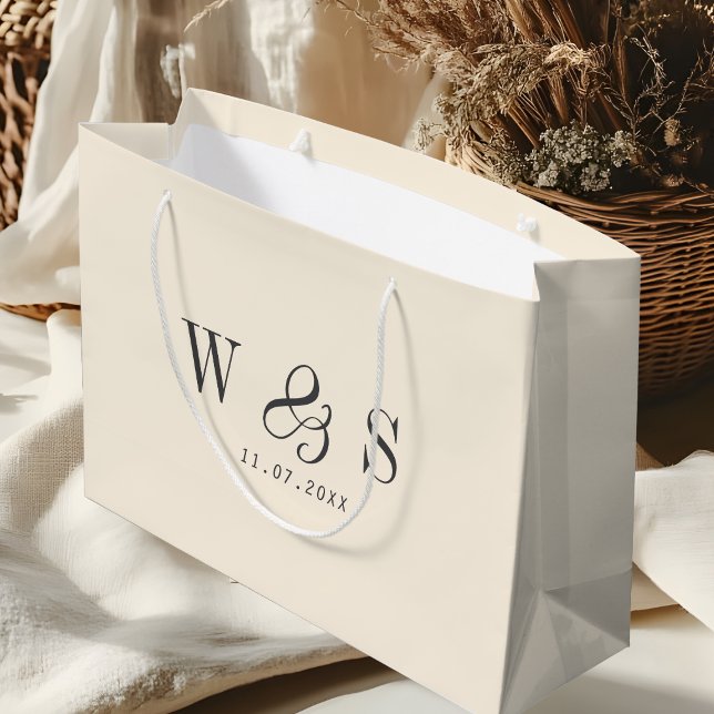 Bolsa De Regalo Grande Elegantes parejas de bodas iniciales crema natural (Subido por el creador)