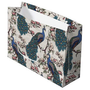 Bolsa De Regalo Grande Elegantes pavos reales con flores de marfil y flor