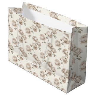 Bolsa De Regalo Grande Elegantes rosas de jardín beige de champiñón sobre