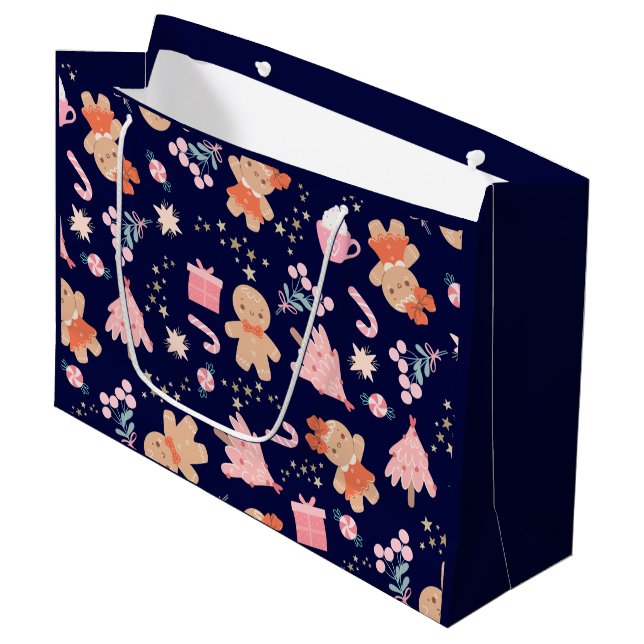 Bolsa De Regalo Grande Elementos de navidades sobre azul marino (Angulo Anverso)