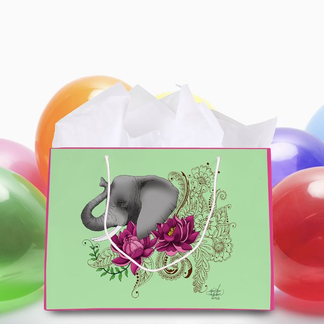 Bolsa De Regalo Grande Elephant Henna Lotus Flowers (Subido por el creador)