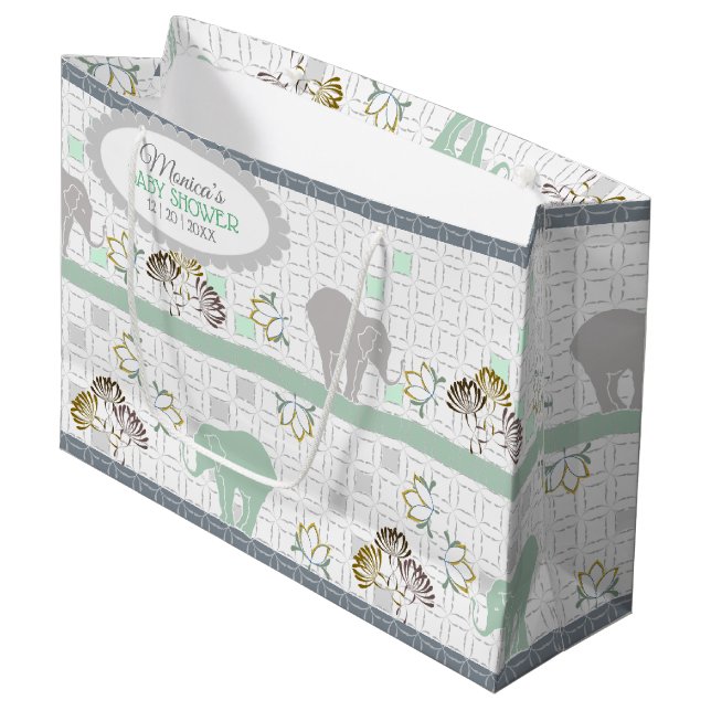 Bolsa De Regalo Grande Elephant Safari Green | BABY SHOWER (Angulo Anverso)