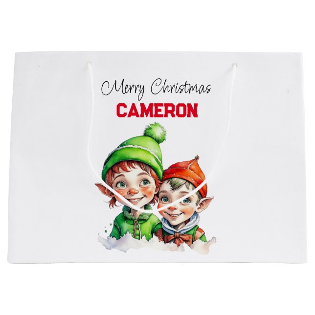 Bolsa De Regalo Grande Elfos personalizados de Navidad (Anverso)