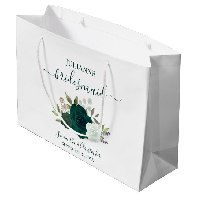 Bolsa De Regalo Grande Emerald Green Boho Roses Wedding Bridesmaid (Angulo reverso)