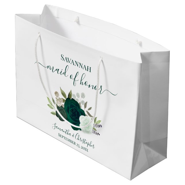 Bolsa De Regalo Grande Emerald Green Boho Roses Wedding Maid of Honor (Angulo reverso)