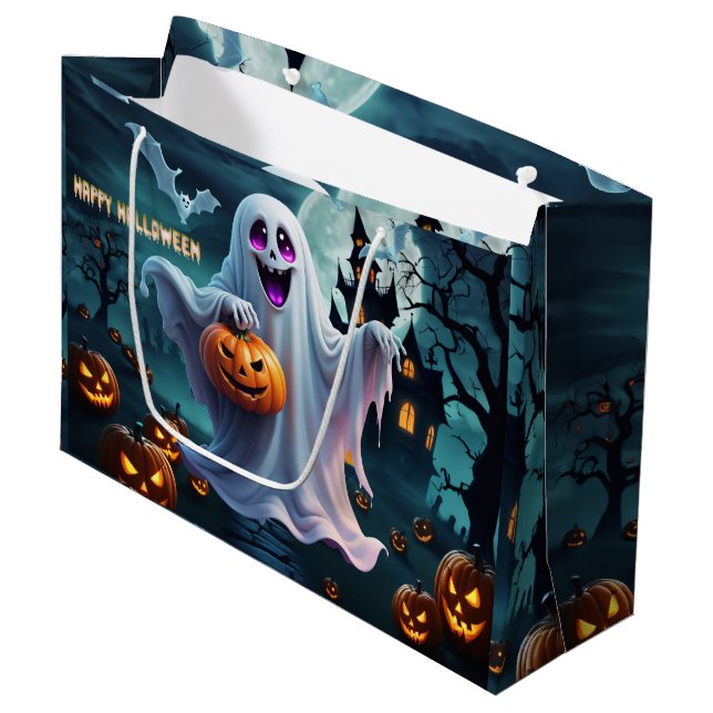 Bolsa De Regalo Grande Encantador diseño de Halloween transmite. (Angulo Anverso)