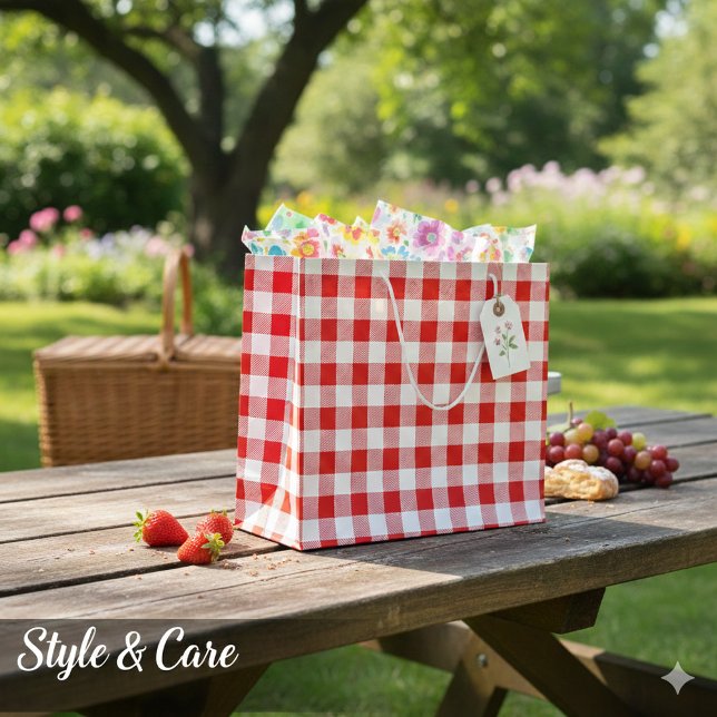 Bolsa De Regalo Grande Encantador Patrón de comprobación de Gingham rojo (Charming Red Gingham Check Pattern Decorative Large Gift Bag)