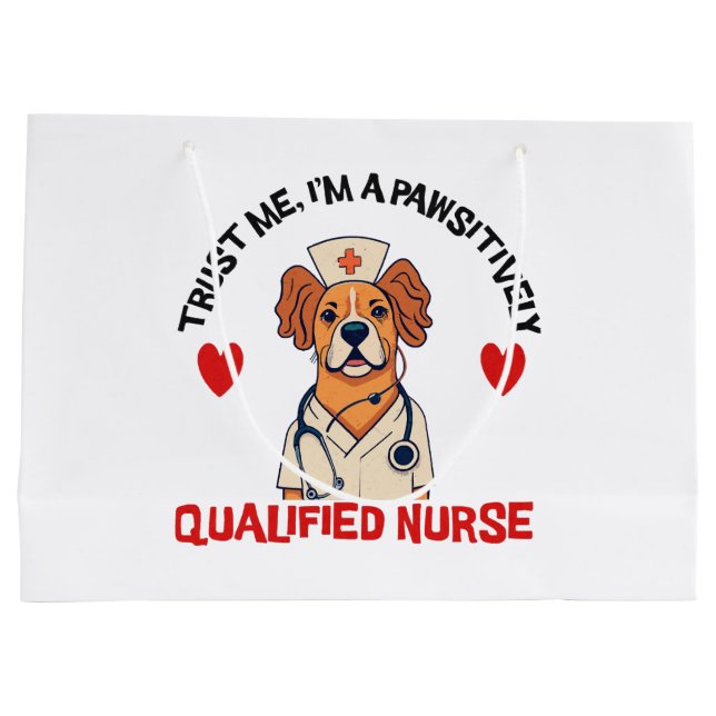 Bolsa De Regalo Grande Enfermera Calificada Pawsitivamente (Reverso)