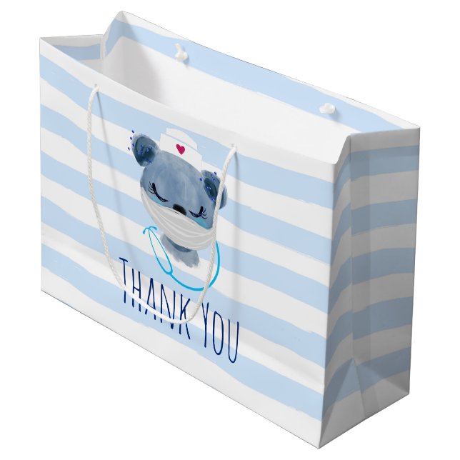 Bolsa De Regalo Grande Enfermera de ositos con una máscara médica Gracias (Angulo Anverso)