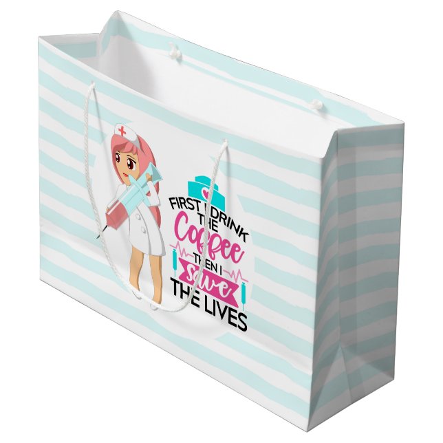 Bolsa De Regalo Grande Enfermera divertida diciendo con gran aguja hipodé (Angulo Anverso)