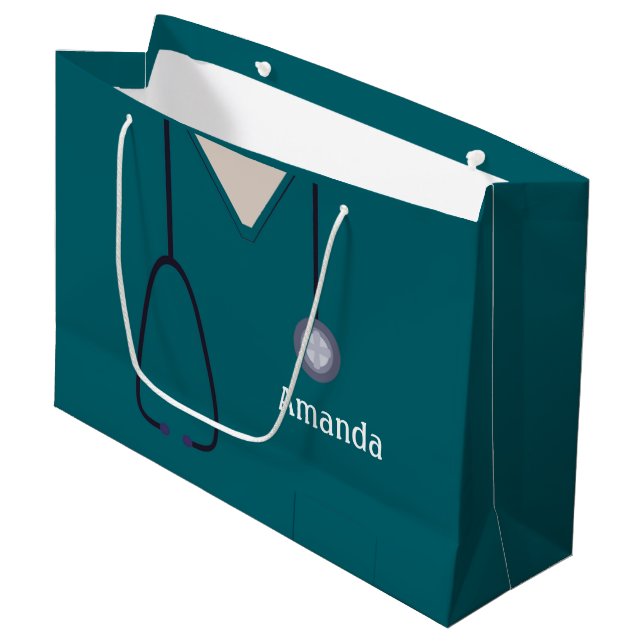 Bolsa De Regalo Grande Enfermeras Médicas Scrubs Verde azulado LGB (Angulo Anverso)