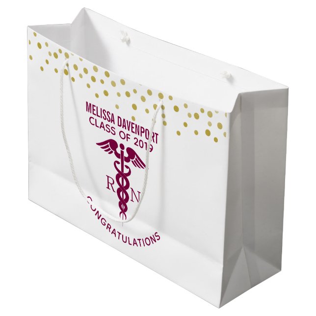 Bolsa De Regalo Grande Enhorabuena RN Enfermera Graduada Caduceus Rojo (Angulo Anverso)