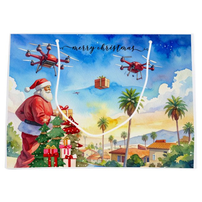 Bolsa De Regalo Grande Entrega con Dron de Santa funcionando en Navidad  (Anverso)