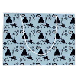 Bolsa De Regalo Grande Equipo de esquí negro y copos de nieve en azul