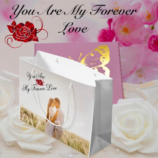 Bolsa De Regalo Grande “Eres mi amor para siempre” Rosa roja elegante fot