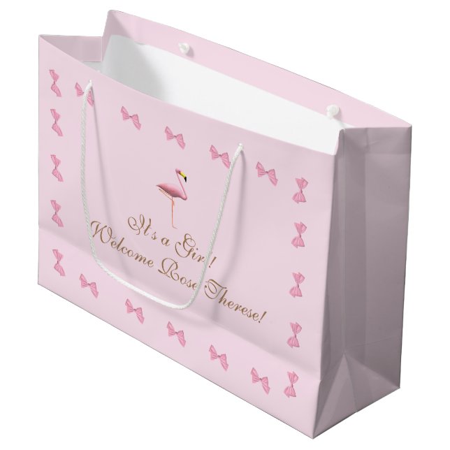 Bolsa De Regalo Grande Es un Baby Shower Chica rosado Flamingo (Angulo Anverso)