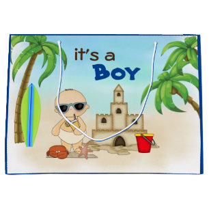 Bolsa De Regalo Grande Es un Baby Shower de Boy Sandcastle Surfboard Beac