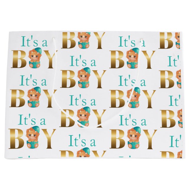 Bolsa De Regalo Grande Es un niño bebé ducha Dinosaur (Anverso)