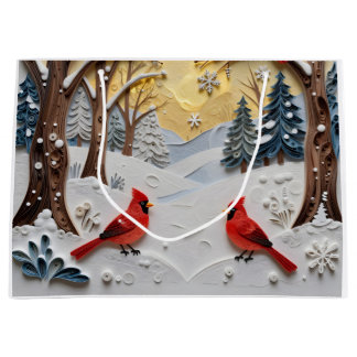 Bolsa De Regalo Grande Escena Invernal | Bosque Encantado y Cardenales