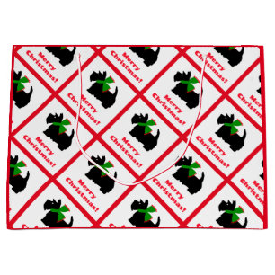 Bolsa De Regalo Grande Escocia Terrier Merry Christmas plaid
