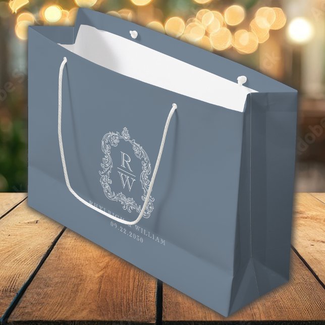 Bolsa De Regalo Grande Escudo Monograma Boda azul turbio (Subido por el creador)