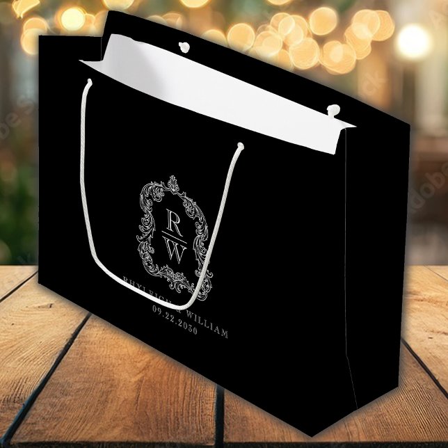 Bolsa De Regalo Grande Escudo monograma Boda blanco y negro polvoriento (Subido por el creador)