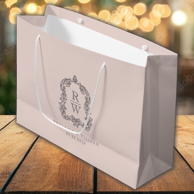 Bolsa De Regalo Grande Escudo monograma Boda rosa Rubor (Subido por el creador)