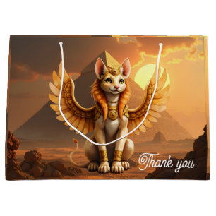 Bolsa De Regalo Grande Esfinge De Gato Aguila Mística - Arte De Fantasía 