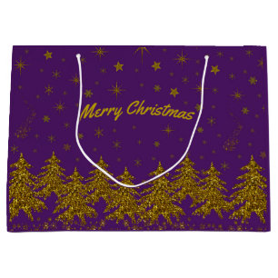 Bolsa De Regalo Grande Espantoso árbol de Navidad dorado, estrellas, niev