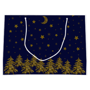 Bolsa De Regalo Grande Espeluznante árbol de Navidad dorado, luna, estrel