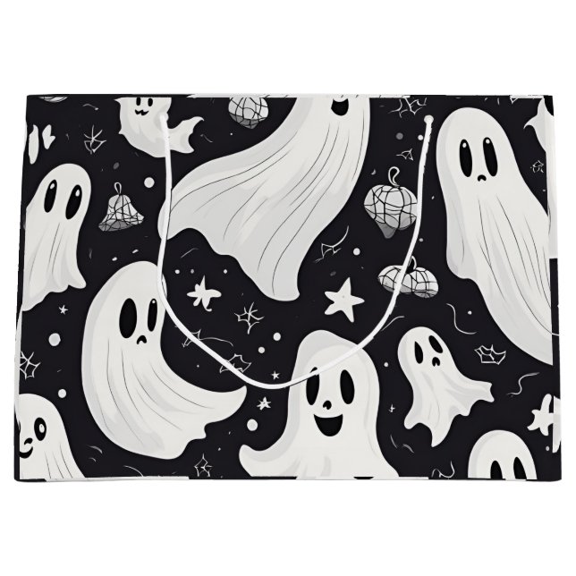 Bolsa De Regalo Grande Espeluznante Fantasma Halloween Blanco Negro (Anverso)