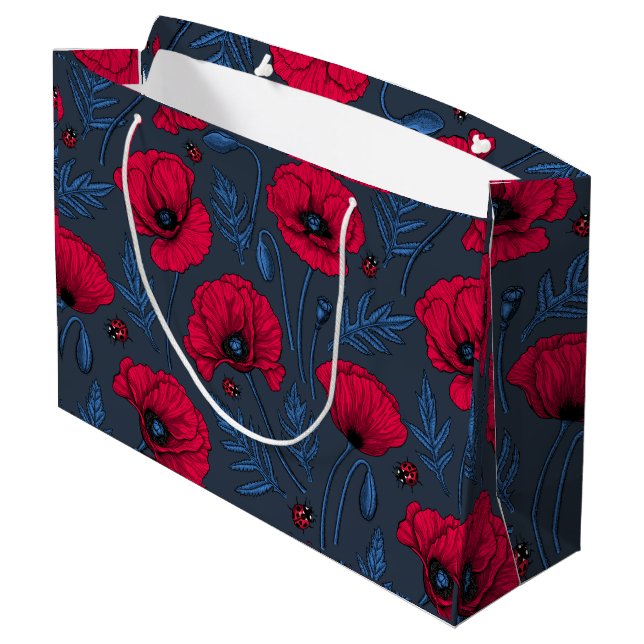 Bolsa De Regalo Grande Espías rojas y ladybugs en azul oscuro (Angulo reverso)