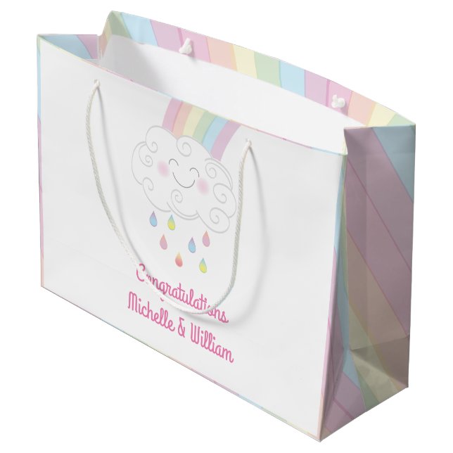 Bolsa De Regalo Grande Espoleta de Baby Shower con lluvia arco iris (Angulo reverso)