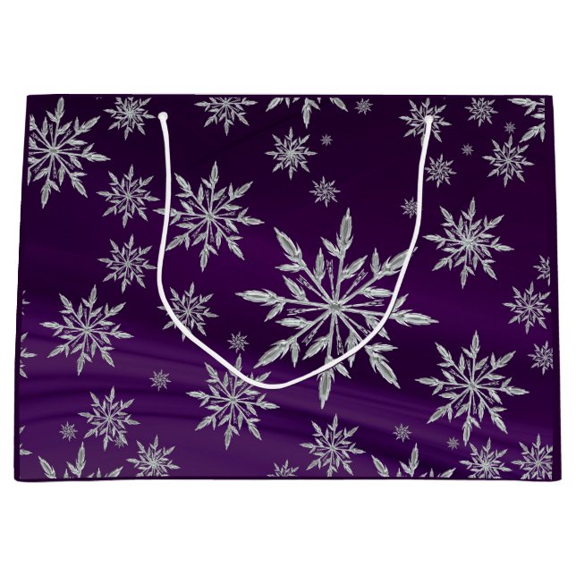 Bolsa De Regalo Grande Espumosos copos de nieve de plata en morado (Anverso)