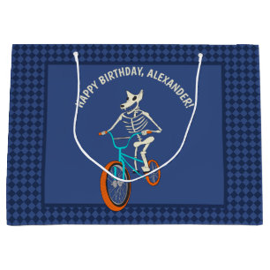Bolsa De Regalo Grande Esqueleto de hombre lobo en una bicicleta BMX cump