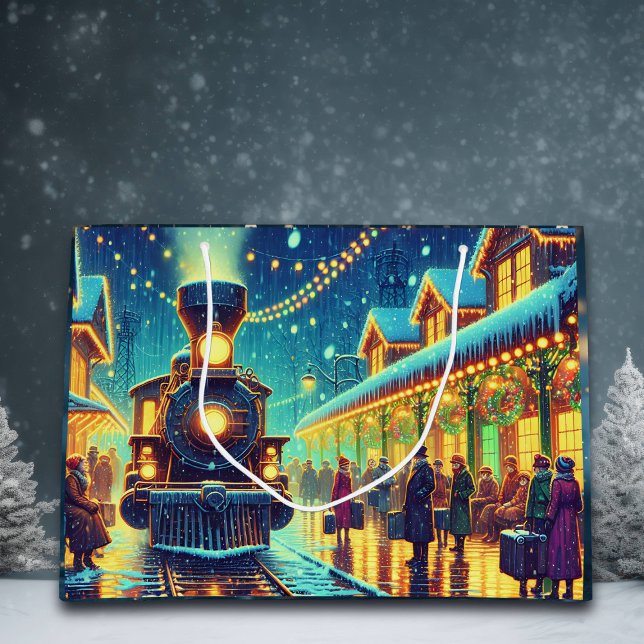 Bolsa De Regalo Grande Estación de tren de época en Navidades noche de ni (Subido por el creador)