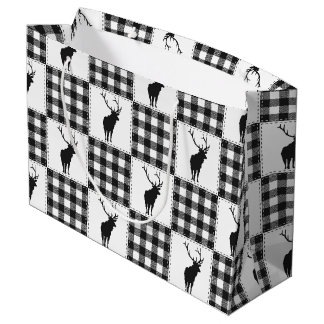 Bolsa De Regalo Grande Estampado de Ciervo a Cuadros de Búfalo Bosque Rús