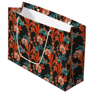 Bolsa De Regalo Grande Estampado de flores abstracto anaranjado