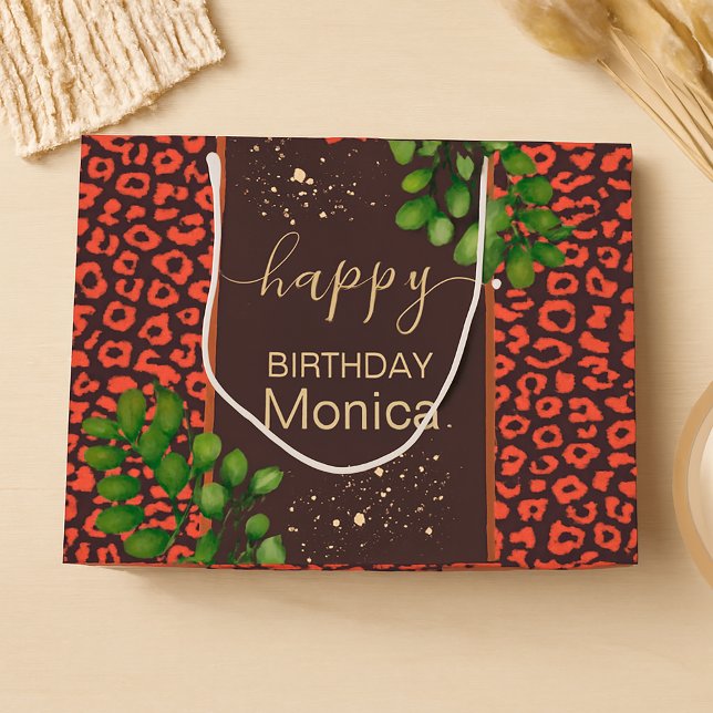 Bolsa De Regalo Grande Estampado de leopardo marrón coral (Gift Bag)