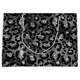 Bolsa De Regalo Grande Estampado de leopardo negro y gris plateado