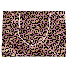 Bolsa De Regalo Grande Estampado de leopardo rosa y dorado